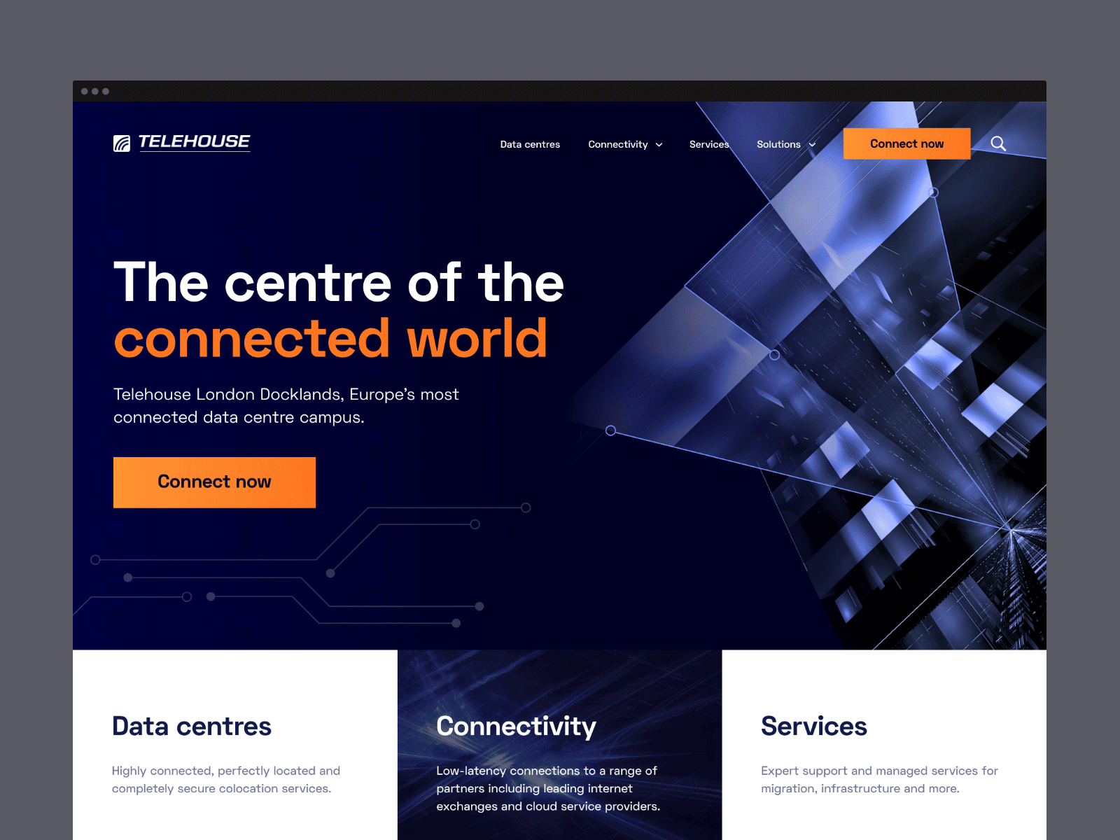 Telehouse – Website blue branding dark information architecture minimalistic tech ux website