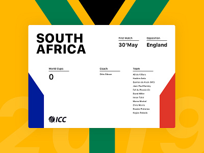 South Africa Card - Cricket World Cup 2019 card cricket ui ux world cup 2019