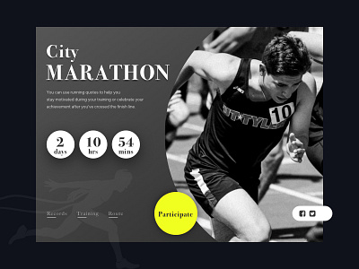 City Marathon black and white city landing page marathon runner sports ui ux web website