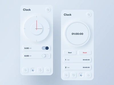 Skeuomorph Clock App alarm alarm app alarm clock app app design app designer clean clock clock app minimal skeuomorph skeuomorphism stopwatch trending ui ui design user experience ux