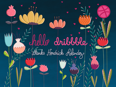 Hello Dribbble ! debut first flowers haas hello illustration laetitia new
