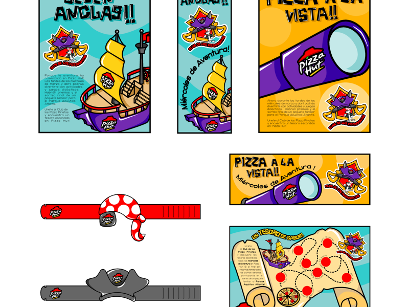 Pizza Hut kids head bands kids table mat poster ad flyers