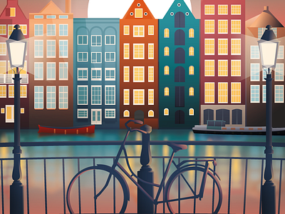 Amsterdam amsterdam city city illustration city of amsterdam cycling graphic design illustration landscape