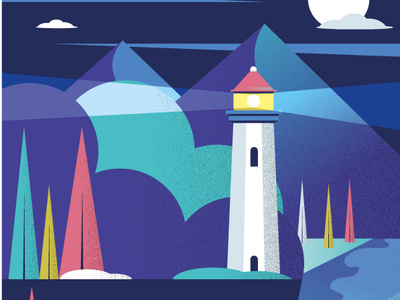 Lighthouse by the lake colour palette colour scheme design digital art illustration illustrator lake landscape lighthouse mountains travel