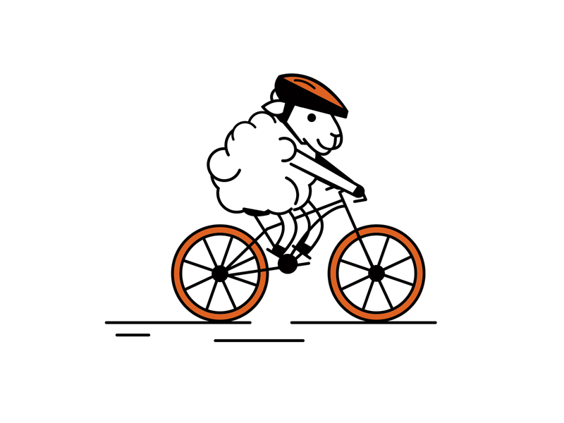 Biking Sheep | Hotel Ketchum adventure animal bike biking brand brand character branding character character designs design hotel ketchum illustration illustrator minimal orange outdoor sheep sheep character sun valley vector character