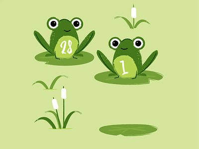 Leap Year animation cattail character frog frogs green illustration leap day leap year leaping frog lilypad midcentury monochromatic motion motion designer motion graphics pond retro strokes texture