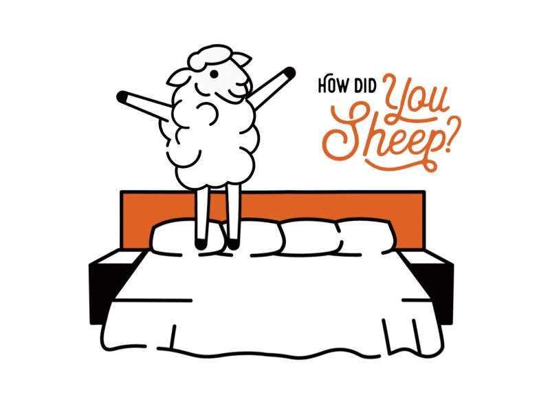 Sleep Sheep | Hotel Ketchum animation bed bed and breakfast bed linens bedtime character character animation fluffy sheep hotel ketchum illustration jump on bed minimal motion motion designer motion graphics pun sheep sheep pun sleep sun valley