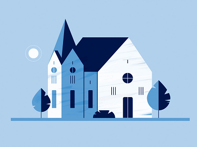 Building | Mini-Series animation style frame blue building castle cathedral church church design design design study illustration mid century mid century illustration minimal monochromatic old church old world retro texture vector
