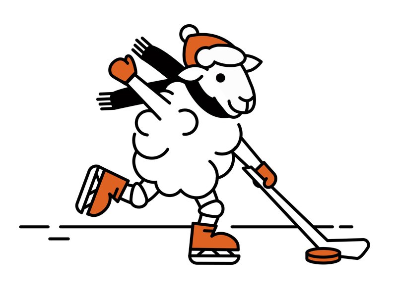 Hockey Sheep | Hotel Ketchum adventure animal animal character character design design hockey hockey team hotel ketchum illustration ketchum monochromatic orange pee wee sheep sport sun valley winter