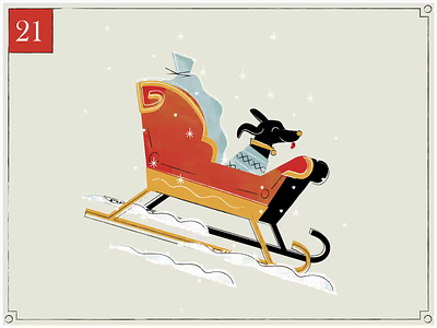 Christmas Countdown | 21 advent advent calendar animation christmas dachshund dog gif happy holidays illustration looping gif merry christmas midcentury motion graphics puppy retro sled sleigh snow texture