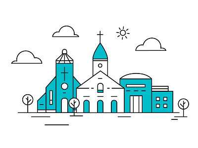 ChurchEd animation slate animation still architecture blue branding building church clouds design explainer animation illustration minimal ministry monochromatic
