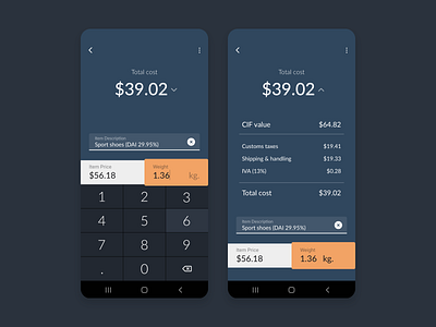 Daily UI 004 - Calculator 004 android calculator concept costa rica costs daily daily ui dailyui design galaxy mobile s10 shipping ui