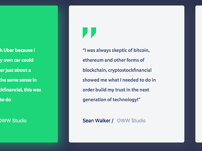 Testimonial cards Crypto Bitcoin Website Design concept