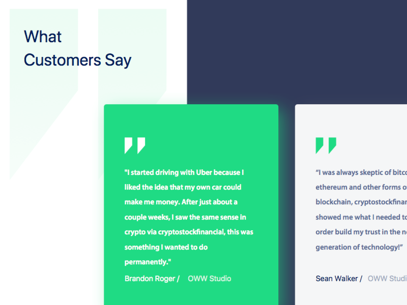 Testimonial cards Crypto Bitcoin Trading Platform Design web ui user interface wireframe styleframe ux ui website ui website