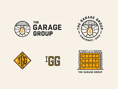 The Garage Group – ID Exploration badge black cream distressed garage identity lockup logo marks texture wordmark yellow
