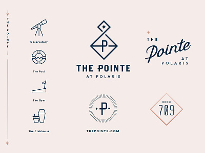 The Pointe at Polaris badge copper icons identity illustration lockup logo script signage signs star type