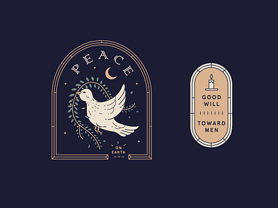 Peace on Earth animals badge candle christmas dove good lockup olive branch peace type