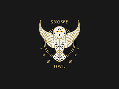 Snowy Owl animal badge bird flight gold illustration line lockup owl snow