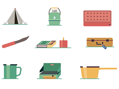 Retro camping gear icons