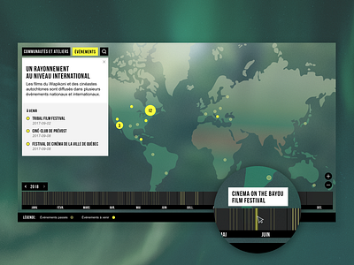 Map and timeline of film screening events