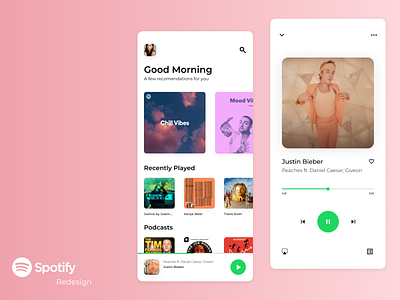 Spotify Redesign Concept joe rogan justin bieber kanye west minimal mobile app mobile ui music spofity ui spotify streaming tim ferris travis scott