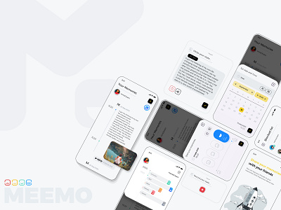 Meemo app design flat illustration interface design logo minimal typography ui uiux