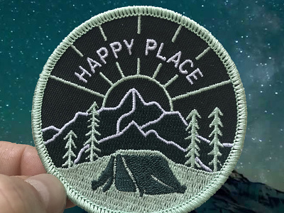 Happy Place patch adventure backpack camping design embroidered patch embroidery forest hiking iron on mountains nature outdoors patch patch design patches travel vintage wilderness