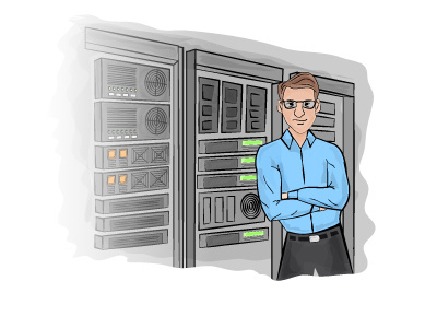 Ms character design information it managed services servers services vector illustration