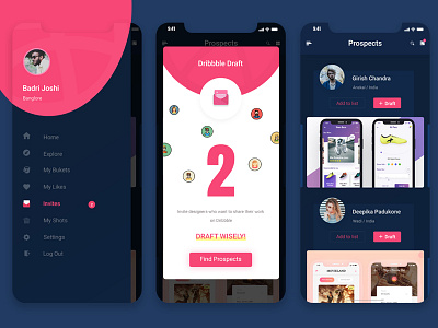 2x Dribbble Invite 2x draft dribbble invitation dribbble invite giveaway invitation ios iphonex player pop up shot side menu