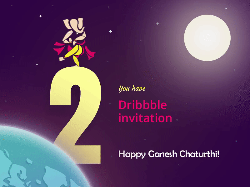 2x Dribbble Invite 2 2invites dribbble dribbbleinvite festival ganesh gif gradient illustrator invite meteor sky star