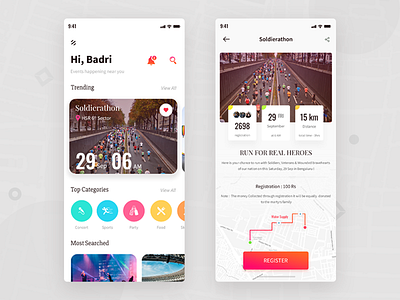 SuttaMutta ( Event app exploration ) app design event event app exploration gradient ios iphonex map marathon nearby uiux