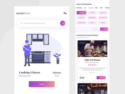 Cooking Course ( Responsive Website ) cards chef cook cooking course follow hamburger learning responsive responsive website search web website