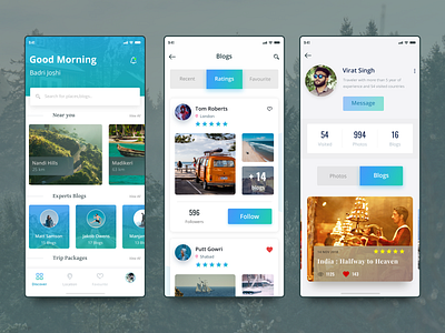 Travel App Concept app blog cards concept follow gradient ios ios11 iphonex nearby presentation rating search travel travel app