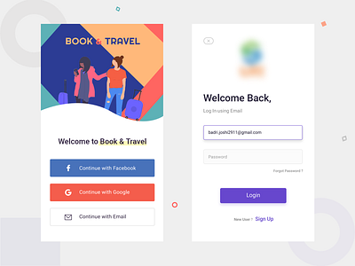 Book & Travel android app book cards email gradient illustration login signup travel