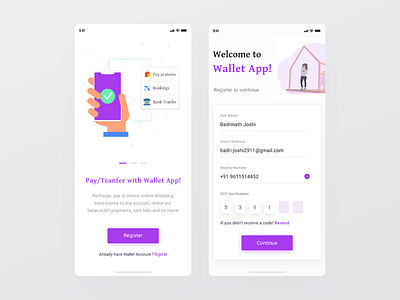 Registration screen for Payment App ios iphonex otp pay payment registration signup wallet