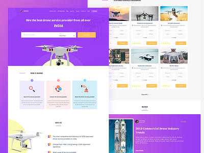 Drone Service Provider banner buy cards drone drones featured fly footer gradient header how it works onboarding review service service provider web web design website why us wireframe
