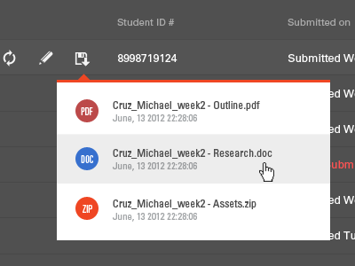 Student Submissions Screen lms ui