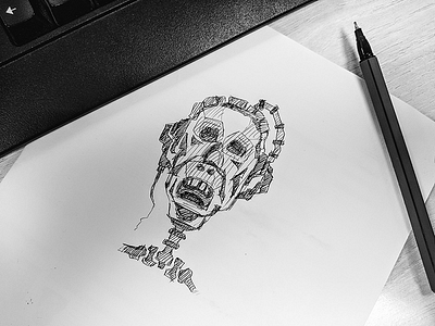 Sketch black and white character drawing face face sketch illustration line pen drawing skeleton sketch