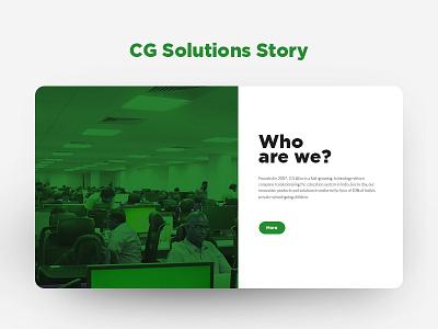 Cg Solutions Story branding card green landing page layout page story uiux design visual design who are we