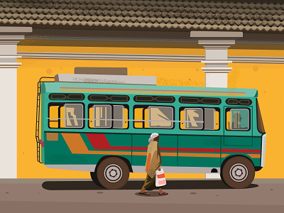 Goa Street bus goa street illustration walking woman yellow