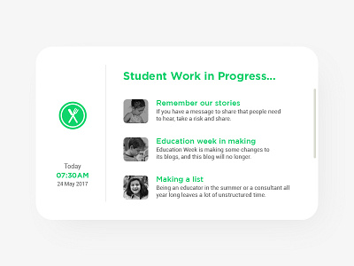 Student work in progress branding card color green icons landing page page typography ui uiux design visual design website