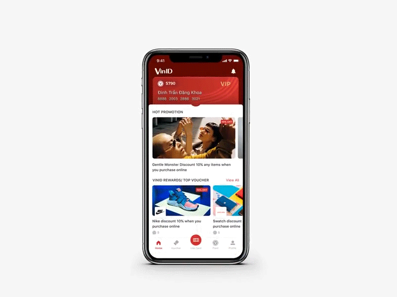 VinID - Using Card animation app barcode beesight bss card gif ios iphone iphone x payment royalty soft ui ui animation ux design vingroup vinid