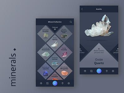 Mineral Collection App design diagonal grid grid interface minerals photography ui ui design