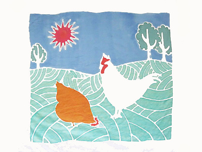 Chickens and Fields: Silk painting