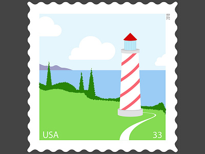 Lighthouse Stamp adobe color icon illustration illustrator lighthouse logo ocean photoshop postage scenery stamp