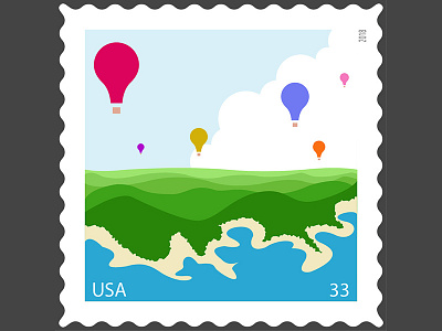 Hot Air Balloon Stamp adobe color hot air balloon icon illustration illustrator logo ocean photoshopt postage scenery stamp