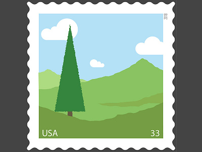 Tree & Hills Stamp adobe color hills icon illustration illustrator logo photoshop postage scenery stamp tree