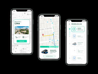 App to find the best route to go to your destination app bus app design green guide lima mobile mobile app mobile ui peru route ruta ui ui design ux ux design