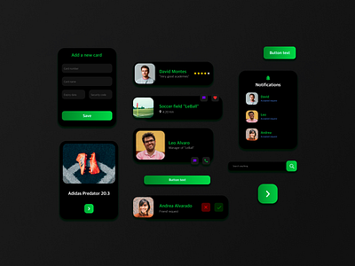 Components app buttons dark dark ui design grafient green green app notifications peru peruvian sport ui ui design ux ux design