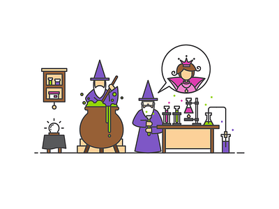 Grumpy Wizards Make Toxic Brew For the Jovial Queen brew grumpy illustration outline pangram queen toxic vector wizard